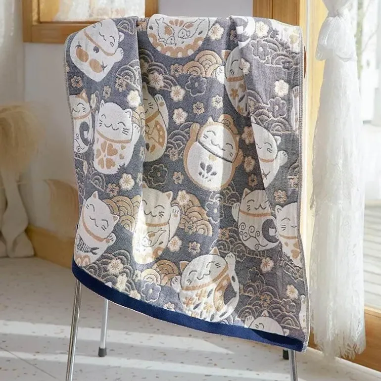 Großes Badetuch aus Baumwollgaze mit Cartoon-Motiv – 70 x 140 cm