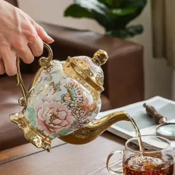 Großes Teekannen-Set aus Porzellan – hitzebeständiges Teegeschirr mit Teesieb