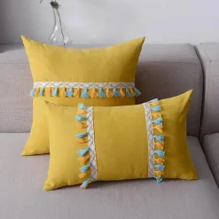 Hahnentritt-Kissenbezug - Schwarz-weißer Kissenbezug mit Schleife, 30 x 50 cm