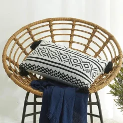 Hahnentritt-Kissenbezug - Schwarz-weißer Kissenbezug mit Schleife, 30 x 50 cm