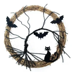 Halloween Door Wreath - Black Bat LED Light Decor