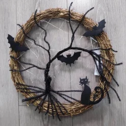 Halloween Door Wreath - Black Bat LED Light Decor
