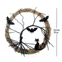 Halloween Door Wreath - Black Bat LED Light Decor