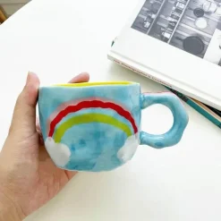 Handbemalte Regenbogenblumentasse - Einzigartige Kaffeetasse aus Keramik