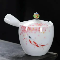 Handbemalte weiße Teekanne – Verbrühungssicheres Kung-Fu-Teeset mit seitlichem Griff