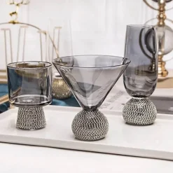 Handbemalter antiker Kristallkelch - Blumen-Rotweinglas