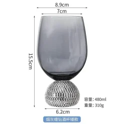 Handbemalter antiker Kristallkelch - Blumen-Rotweinglas