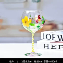 Handbemalter Weinkelch aus Kristall mit Blumenmuster – Chinesisches antikes Rotweinglas