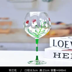 Handbemalter Weinkelch aus Kristall mit Blumenmuster – Chinesisches antikes Rotweinglas