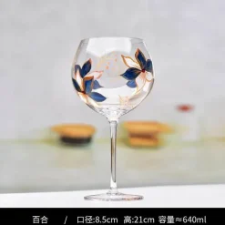 Handbemalter Weinkelch aus Kristall mit Blumenmuster – Chinesisches antikes Rotweinglas