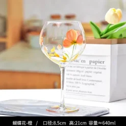 Handbemalter Weinkelch aus Kristall mit Blumenmuster – Chinesisches antikes Rotweinglas