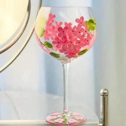 Handbemalter Weinkelch aus Kristall mit Blumenmuster – Chinesisches antikes Rotweinglas