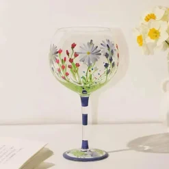 Handbemalter Weinkelch aus Kristall mit Blumenmuster – Chinesisches antikes Rotweinglas