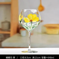 Handbemalter Weinkelch aus Kristall mit Blumenmuster – Chinesisches antikes Rotweinglas