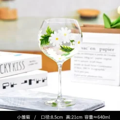 Handbemalter Weinkelch aus Kristall mit Blumenmuster – Chinesisches antikes Rotweinglas