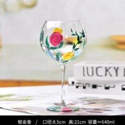 Handbemalter Weinkelch aus Kristall mit Blumenmuster – Chinesisches antikes Rotweinglas