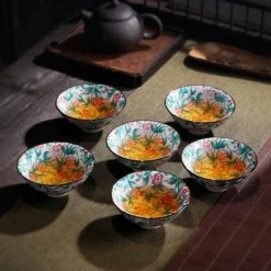 Handbemaltes Teetassen-Set aus blau-weißem Porzellan – dekoratives Teegeschirr