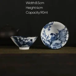 Handbemaltes Teetassen-Set aus blau-weißem Porzellan – dekoratives Teegeschirr