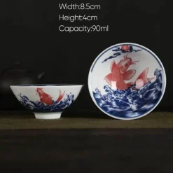 Handbemaltes Teetassen-Set aus blau-weißem Porzellan – dekoratives Teegeschirr