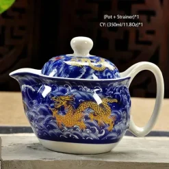 Handgefertigte Keramik-Teekanne mit Drachendesign – 350 ml Porzellan-Teekanne