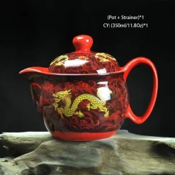 Handgefertigte Keramik-Teekanne mit Drachendesign – 350 ml Porzellan-Teekanne