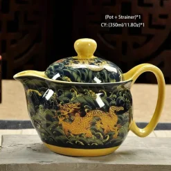 Handgefertigte Keramik-Teekanne mit Drachendesign – 350 ml Porzellan-Teekanne