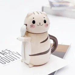 Handgemachte Katzen-Kaffeetasse mit Löffel - Süße Keramiktasse