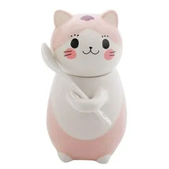 Handgemachte Katzen-Kaffeetasse mit Löffel - Süße Keramiktasse