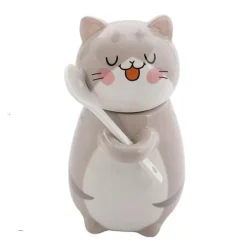 Handgemachte Katzen-Kaffeetasse mit Löffel - Süße Keramiktasse