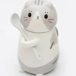 Handgemachte Katzen-Kaffeetasse mit Löffel - Süße Keramiktasse