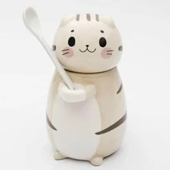 Handgemachte Katzen-Kaffeetasse mit Löffel - Süße Keramiktasse