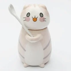 Handgemachte Katzen-Kaffeetasse mit Löffel - Süße Keramiktasse