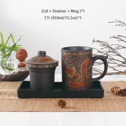Handgemachte Yixing Teetasse mit Deckelsieb - Drachen Lila Ton Teetasse