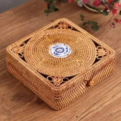 Handgewebte Aufbewahrungsbox aus Rattan mit Deckel – Dekorativer Küchen-Organizer