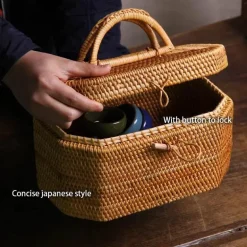 Handgewebte Rattan-Aufbewahrungsbox für Tee und Lebensmittel – Organizer-Korb