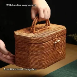 Handgewebte Rattan-Aufbewahrungsbox für Tee und Lebensmittel – Organizer-Korb