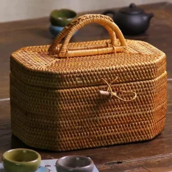 Handgewebte Rattan-Aufbewahrungsbox für Tee und Lebensmittel – Organizer-Korb