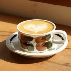 Handgezeichnetes Espressotassen-Set aus Keramik – 237 ml Cappuccino-Untertasse