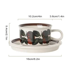 Handgezeichnetes Espressotassen-Set aus Keramik – 237 ml Cappuccino-Untertasse