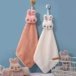 Handtuch aus Korallensamt mit Cartoon-Kaninchen – schnelltrocknendes Reinigungstuch für Küche und Bad