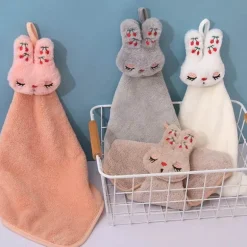 Handtuch aus Korallensamt mit Cartoon-Kaninchen – schnelltrocknendes Reinigungstuch für Küche und Bad