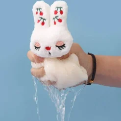 Handtuch aus Korallensamt mit Cartoon-Kaninchen – schnelltrocknendes Reinigungstuch für Küche und Bad