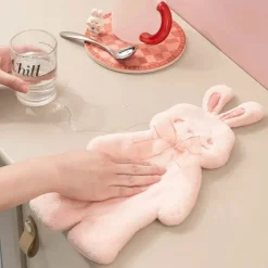 Handtuch mit Cartoon-Kaninchen – dicker, saugfähiger Korallensamt für Badezimmer und Küche