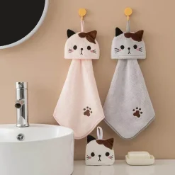 Handtuch mit Cartoon-Katze, weicher, dicker Korallensamt für Küche und Badezimmer
