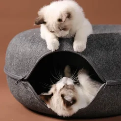 Haustierhöhlenbett aus natürlichem Filz – gemütliches Donut-Katzen- und Hundebett