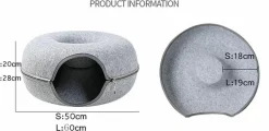 Haustierhöhlenbett aus natürlichem Filz – gemütliches Donut-Katzen- und Hundebett