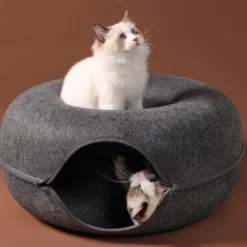 Haustierhöhlenbett aus natürlichem Filz – gemütliches Donut-Katzen- und Hundebett