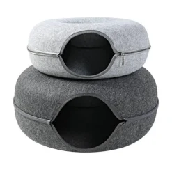 Haustierhöhlenbett aus natürlichem Filz – gemütliches Donut-Katzen- und Hundebett