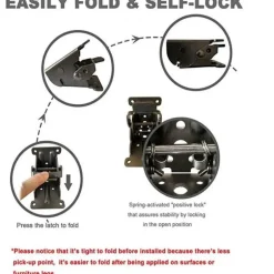 Heavy-Duty Foldable Self-Locking Hinges - Pack of 2