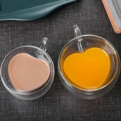 Herzförmiges Kaffeebecher-Set aus Glas, perfekt für Tee, Saft und Wasser